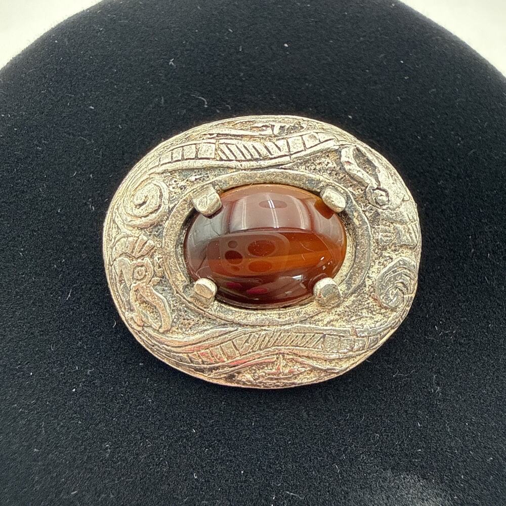 Vintage Miracle Brooch, Celtic Welsh Dragon, Red Agate styled Glass, Signed